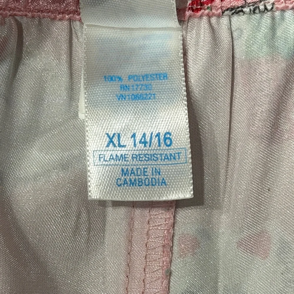 Nick & Nora Girls XL 14/16 Pink Satin Pajama Pants Kitten Cats Days Of Week Meow
